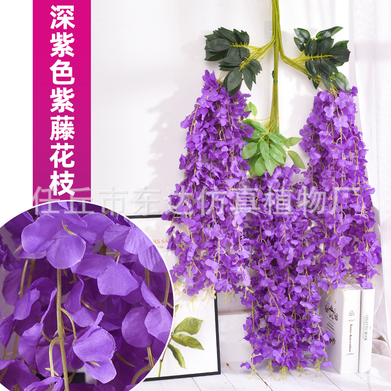 Enredadera artificial de glicinia, enredadera de flores falsas para decoración de techos, enredadera de decoración para bodas en interiores, enredadera de flores de plástico, planta trepadora.