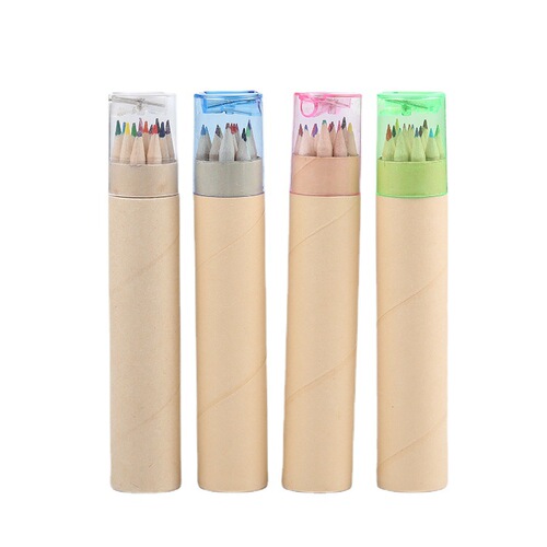 Kraft paper barrel colored pencils log color lead children's painting and drawing pens custom LOGO wholesale