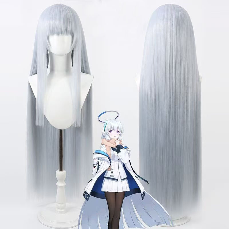 Silk Blue Archive Raw Salt Noah Cos Wig with Realistic Scalp Top Long Straight Hair Anime Cosplay