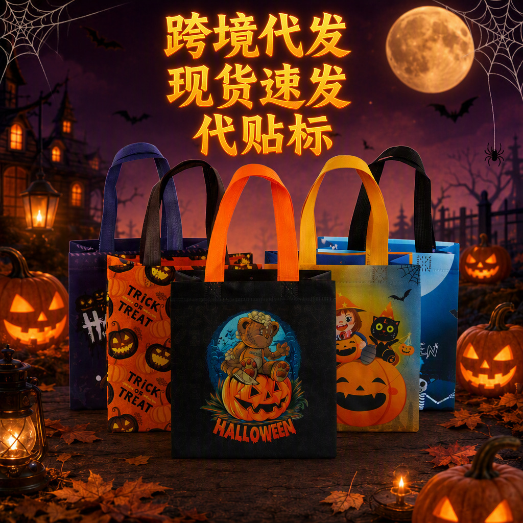 现货卡通万圣节礼品袋便携折叠手提包装袋覆膜无纺布袋批发