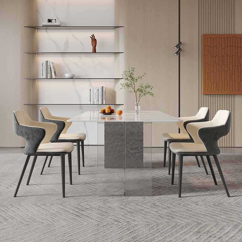 Luz de estilo italiano de lujo Rock placa mesa de comedor moderno simple rectangular hogar pequeño apartamento de acero inoxidable minimalista mesa de comedor de acrílico