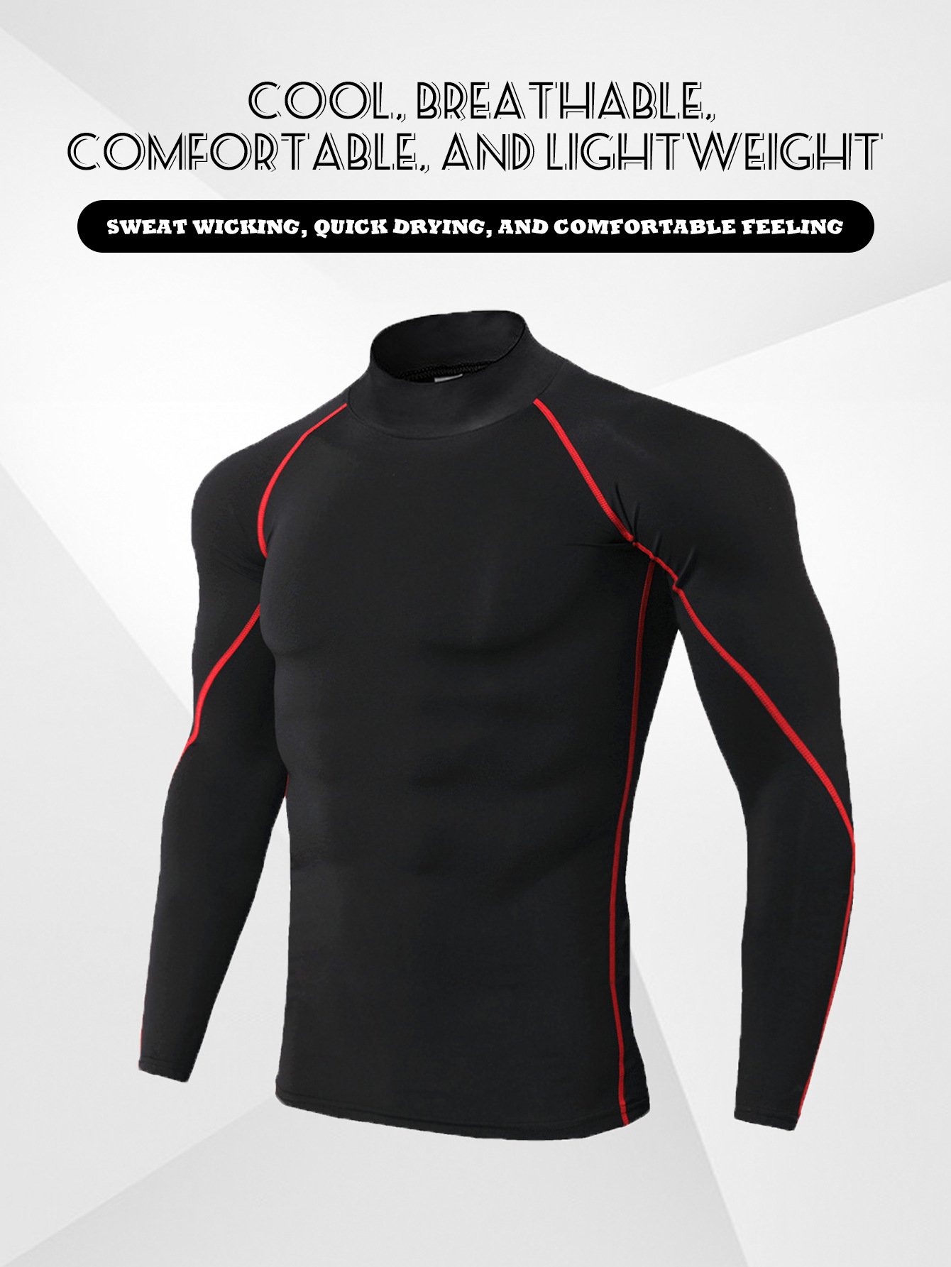 Ropa de fitness de cuello alto de código de belleza Camiseta de secado rápido elástica de manga larga para hombres Ropa para correr Entrenamiento de baloncesto Top de deportes al aire libre