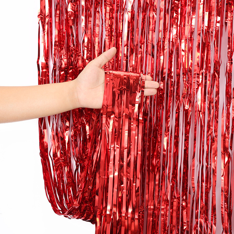 Nuevo 1*2 M cortina de seda de la lluvia película de aluminio boda fiesta de cumpleaños Fondo puerta cortina decoración Año Nuevo DISEÑO DE Navidad al por mayor