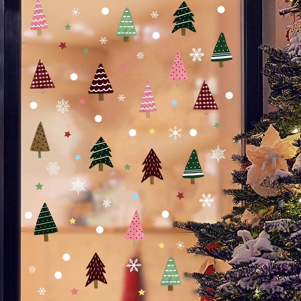 Navidad transfronteriza decoración de ventana pegatinas de vidrio pegatinas de ventana pegatinas de nieve árbol de Navidad decoración de pared pegatinas de pared autoadhesivas