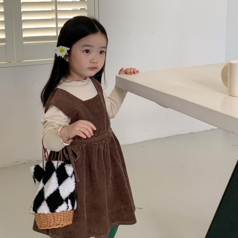 Children's Strap Autumn New Korean Edition Corduroy Skirt Girl's Loose Versatile Casual Bottom Two Piece Set_voghion.com