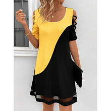 S 71435 Color Block Mesh Midi Dress ײɫ�ο���ɴ�г�ȹ