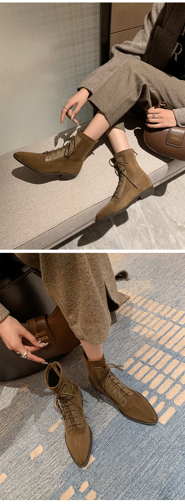 靴 STYLE. A61 POLISH BOOTS CHIKO Ailish Pointy Toe Block Heels Ankle Boots