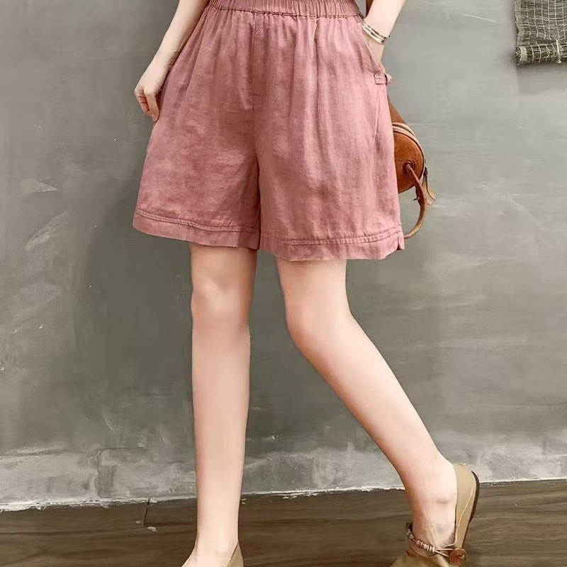 25 New Summer Linen Casual Pants Shorts Women's Loose Casual Wide-Leg Pants Loose Retro Shorts Thin