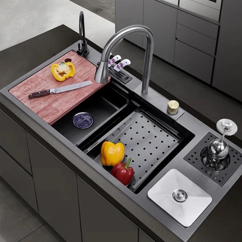 Lavadora multifuncional de agua de nano lluvia volante de acero inoxidable lavavajillas lavavajillas lavavajillas con cubo de basura 114 * 46