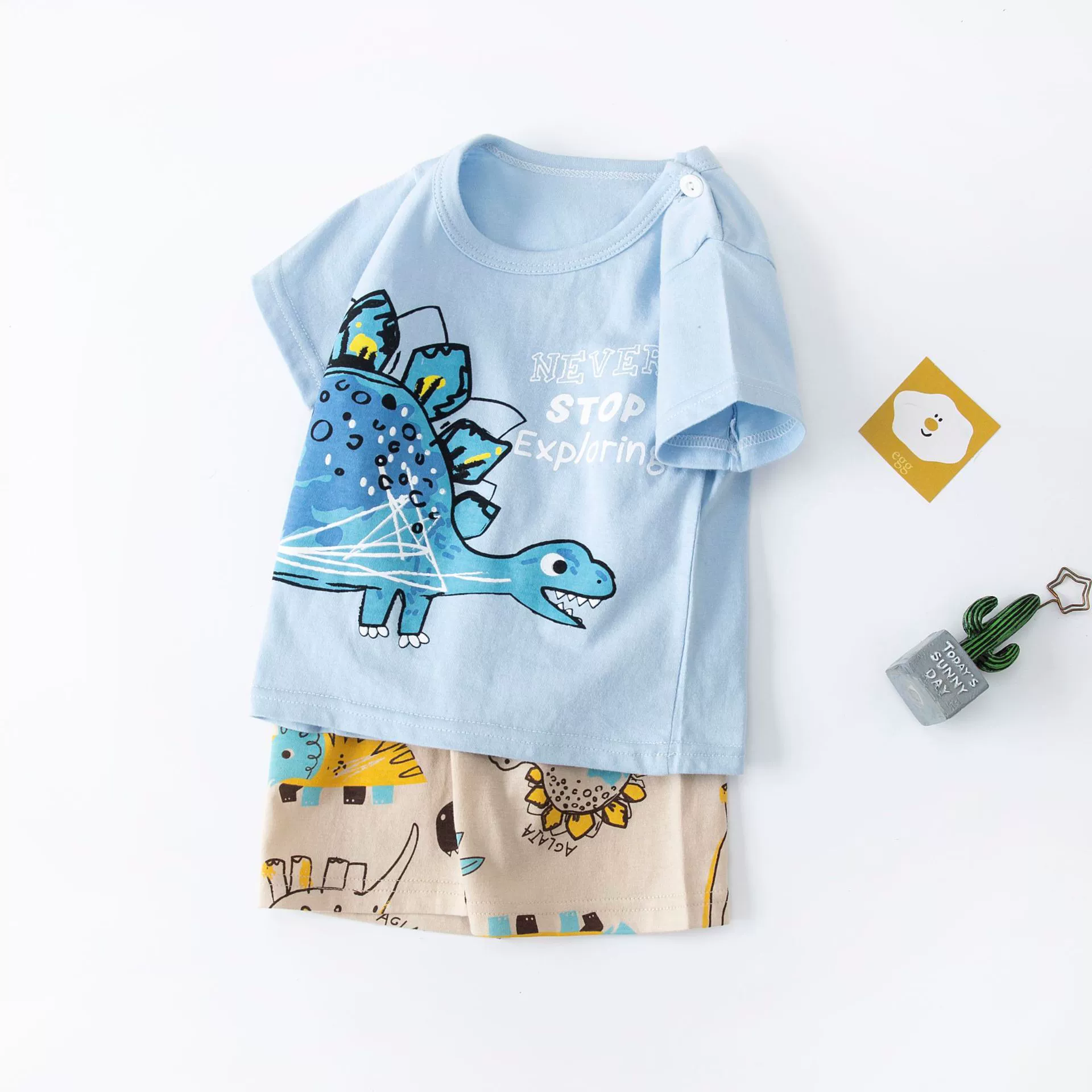 Children's Cotton Short-Sleeve Pajama Set, T-Shirt & Shorts, Cute Prints, Sizes 73–130 cm