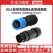 M12圆形自锁2芯3芯4芯防水连接器 小功率植物灯电源输出输入插头