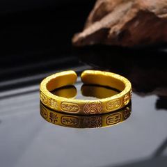 白銅は古法吉言の黄金の復古の開口の指輪の新しい中国式の国風の指輪を彫って色を落とさないでメーカーに直接販売します。