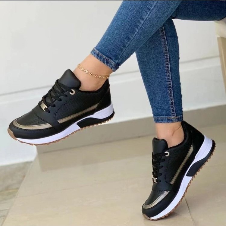 2024 new round head thick solid color gold bar with decorative casual sports shoes European and American foreign trade fashion shoes