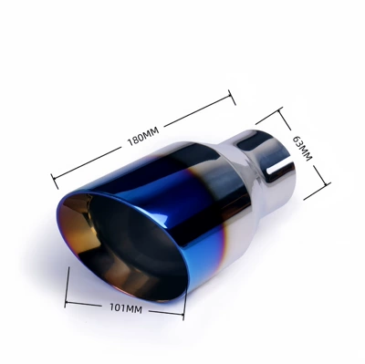 Car modification stainless steel muffler tailpipe with blue-plated rolled edge and welded edge, blue decorative exhaust tip (Exhaust pipe) - 02-5101l10163