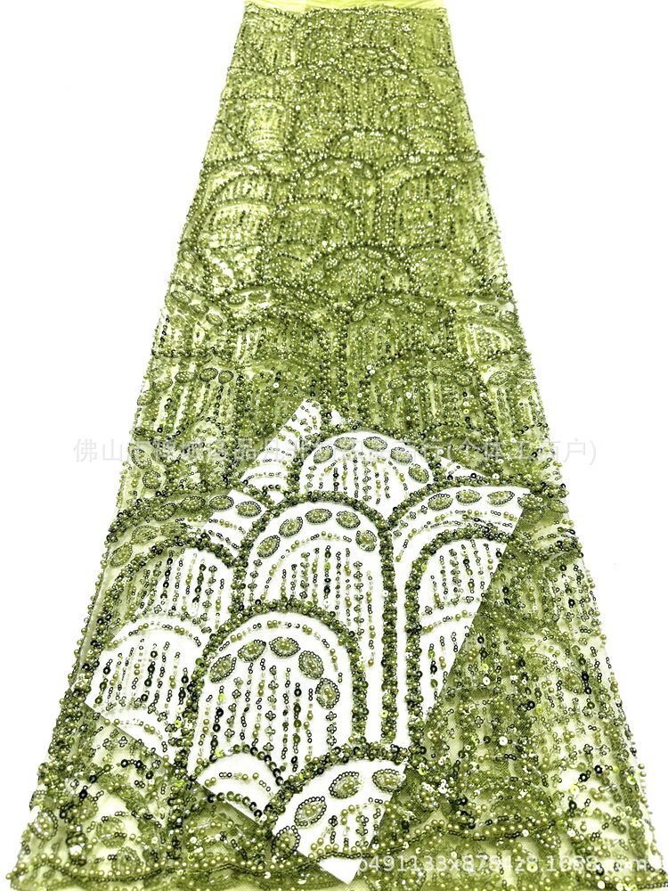 Tejido de bordado de perlas tridimensionales de bordado de perlas de clavos de moda atmósfera europea y americana vestido de boda vestido de moda tela