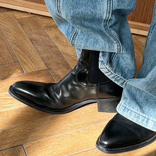 Pointed-toe wizard-style men's autumn British-style high-top Martin boots, casual high-heeled, platform-soled, and ankle-high Chelsea boots