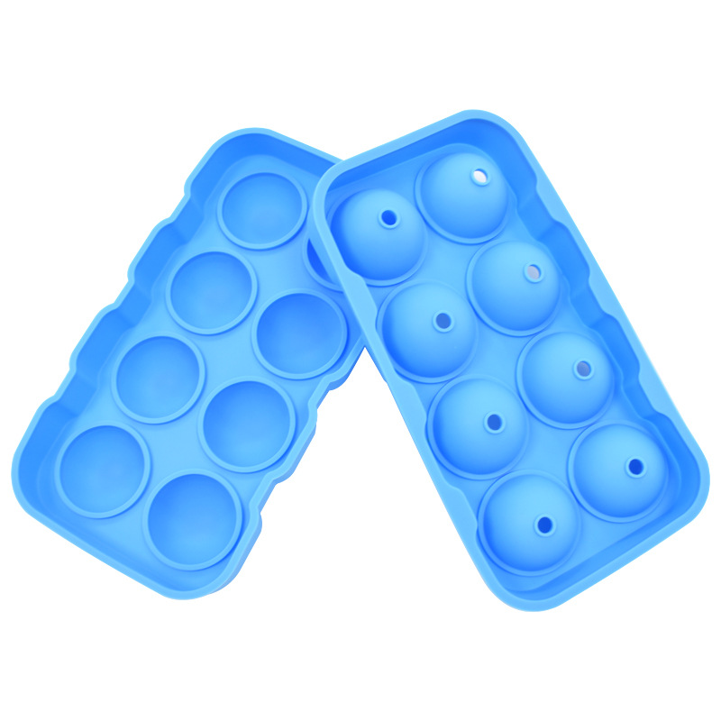 Amazon Venta caliente 8-pieza hielo hockey molde verano hogar comercial silicona 8-agujero ronda bandeja de hielo cubo de hielo congelado