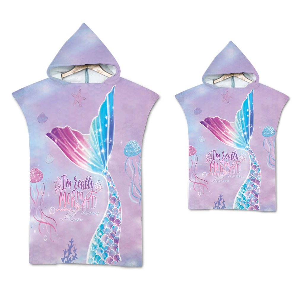 Quick dry bathrobe, windproof trench coat, beach bath towel with hood