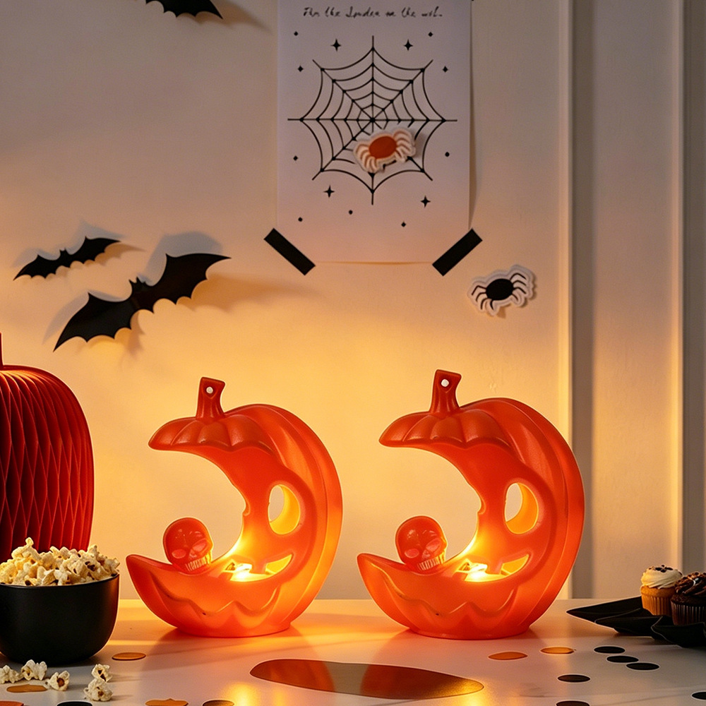 Luces de velas de Halloween transfronterizas, accesorios de decoración de Halloween, luces de calaveras aterradoras, luces de luna, luces nocturnas de colores, luces de calabaza