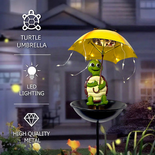 Cross-Border Iron Turtle Solar Ground-Mounted Bird Feeder Outdoor Garden Decoration Umbrella Courtyard Ornaments New Product
