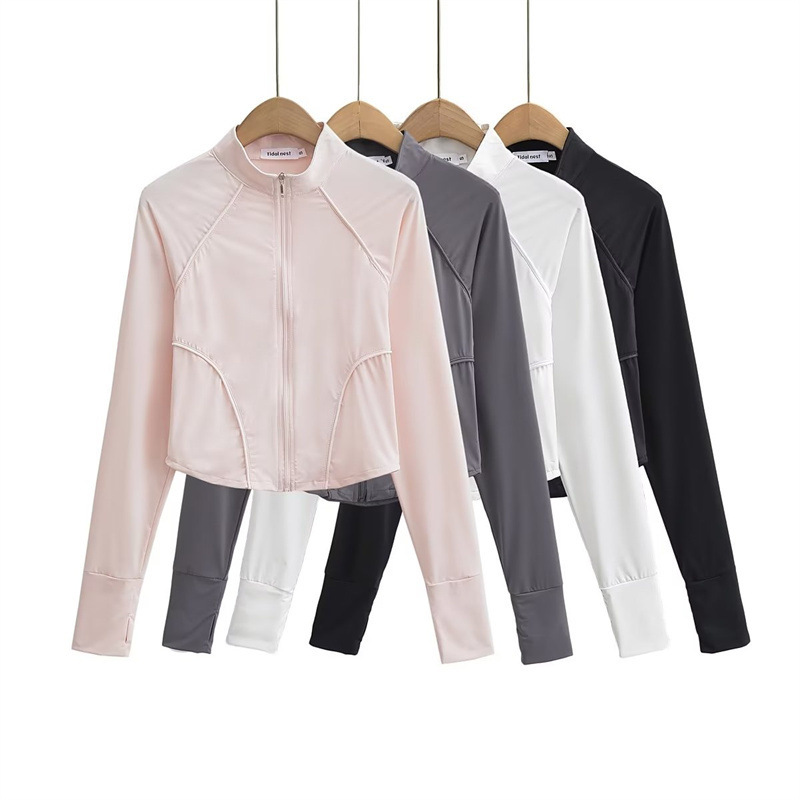Korean Style Fashionable Vertical Collar Long-sleeved Sweatshirt Casual Sports Top Summer Slim-fit Zipper Solid Color Coat for Women Korean Style Fashionable Vertical Collar Long-sleeved Sweatshirt Casual Sports Top Summer Slim-fit Zipper Solid Color Coat for Women
