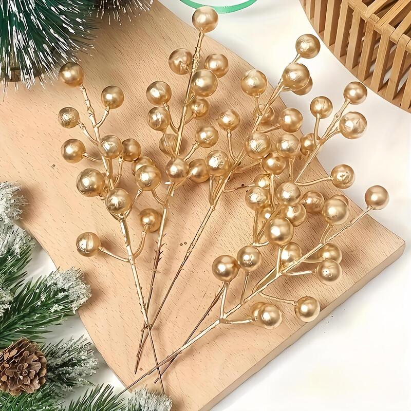Artificial luxurious golden berry branches in vintage style for Christmas decorations, wedding, holiday, and party decor