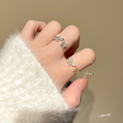 butterfly zircon Opening Ring ins A small minority design fashion personality Forefinger Light extravagance temperament Ring