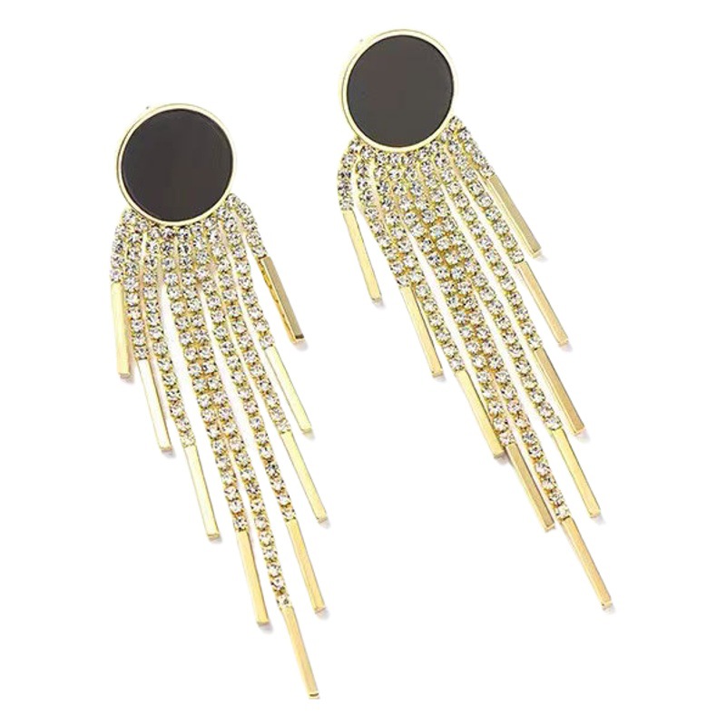 Advanced Atmospheric Live Cross-border Internet Celebrity Elegant Earrings European and American Fashion Exaggerated Rhinestone Long Tassel Earrings for Women