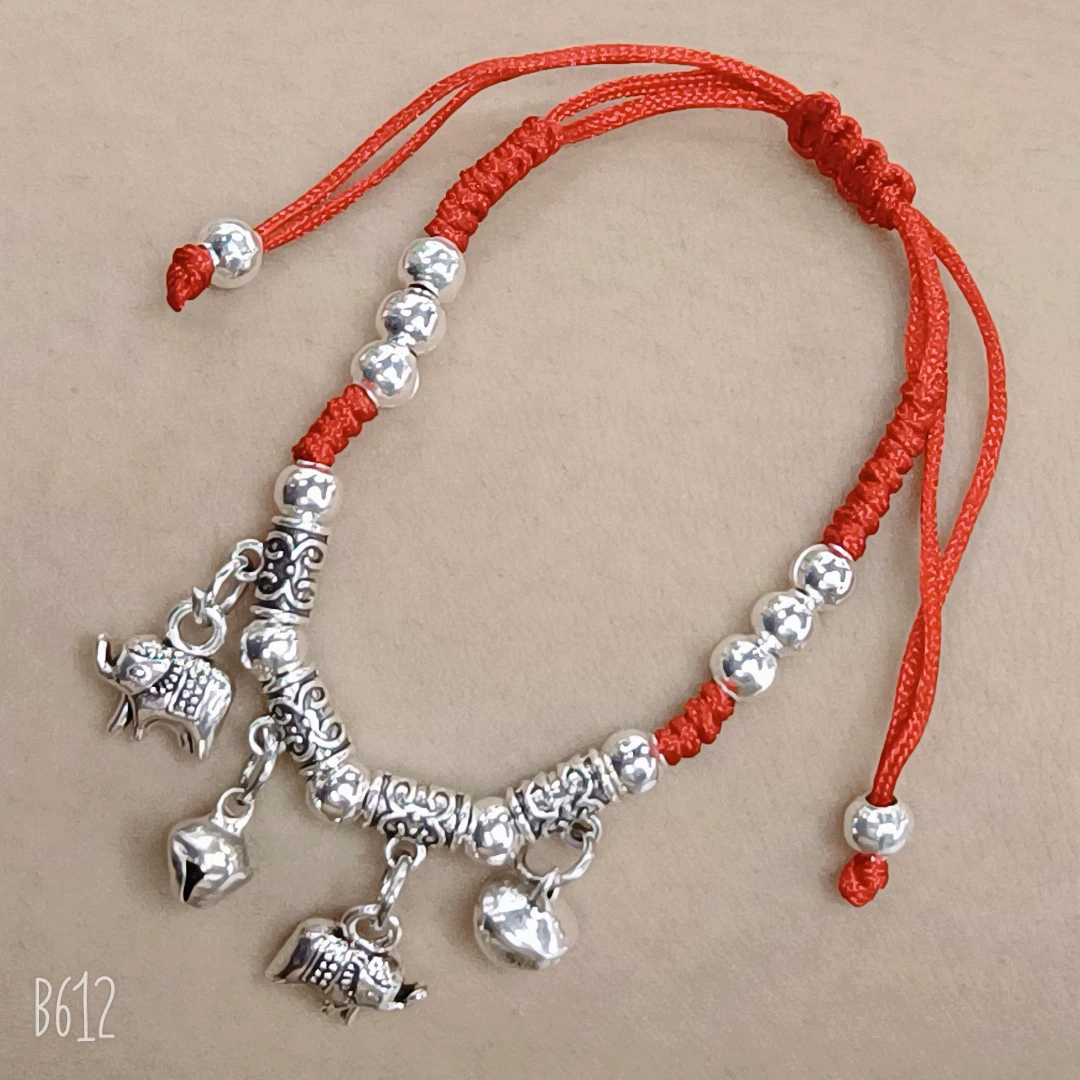 Woven Red Rope Bracelet, Miao/Tibetan Silver Alloy Charms, Ankle & Wrist, Multiple Styles