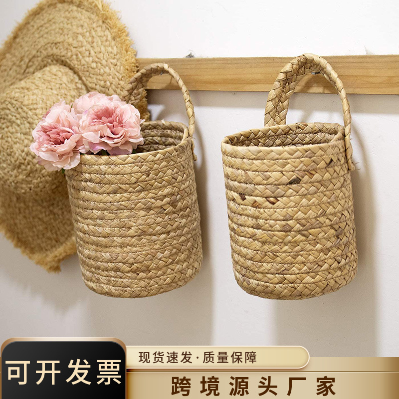 Seagrass woven storage basket wall-mounted basket storage rack, garden plant basket cattail woven hanging basket hanging pot flower pot Seagrass woven storage basket wall-mounted basket storage rack, garden plant basket cattail woven hanging basket hanging pot flower pot