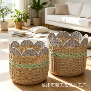 创意纸绳分隔收纳筐拼色花边收纳盒手工编织桌面零食整理收纳篮