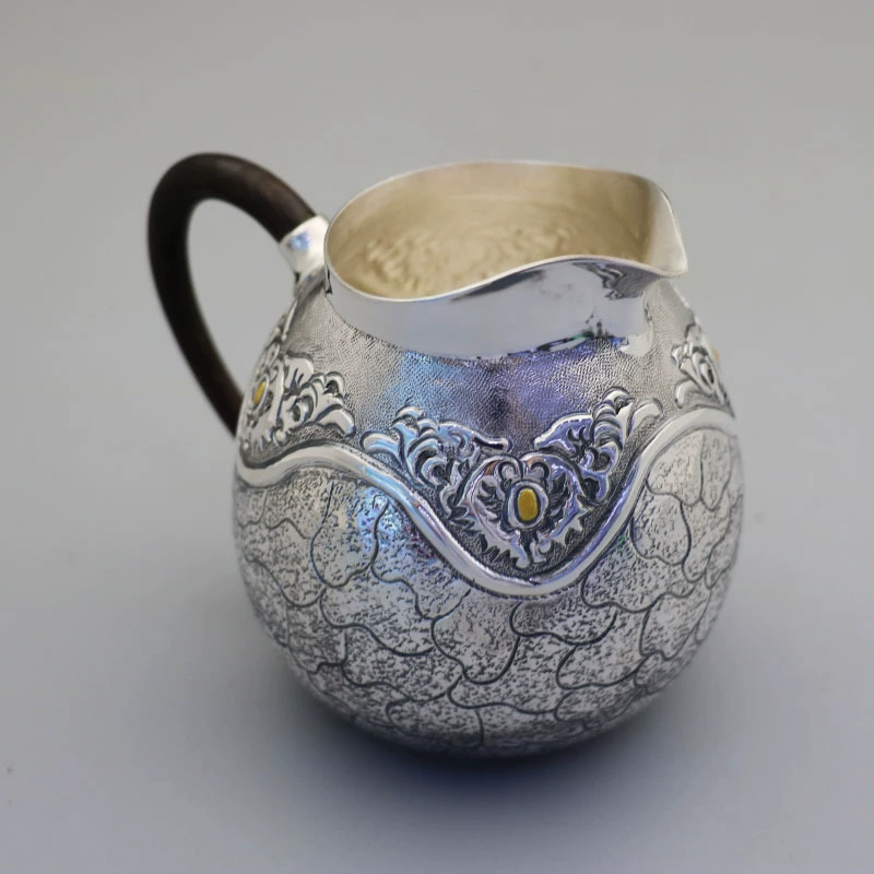 Sterling silver teapot tea set to make old stone pattern wood handle tea divisions