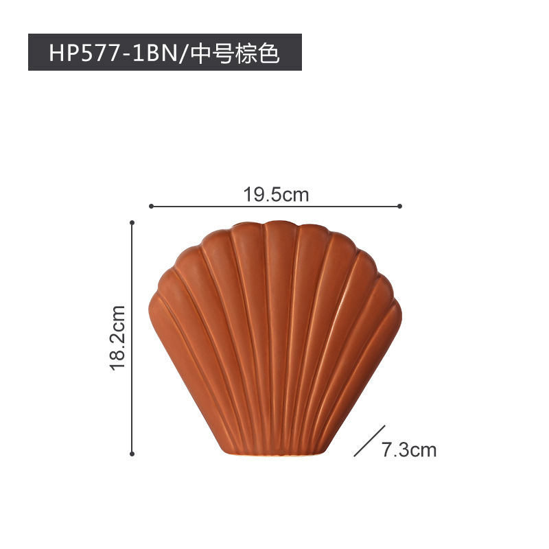 Florero de concha de cerámica simple y moderno, adornos ins, artesanías para el hogar, arreglo decorativo de flores secas, florero de escritorio