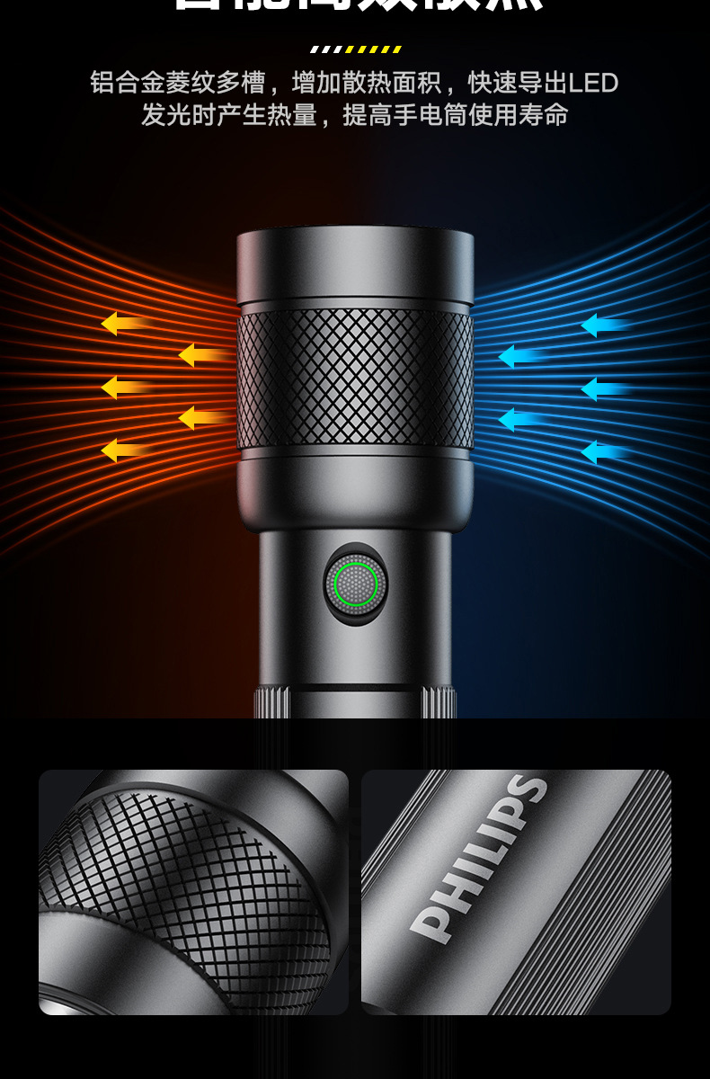 Philips Sfl2247 Flashlight, Strong Light, Rechargeable, Small, Convenient, Outdoor, Long-Lasting, Mini, Durable for Home Use