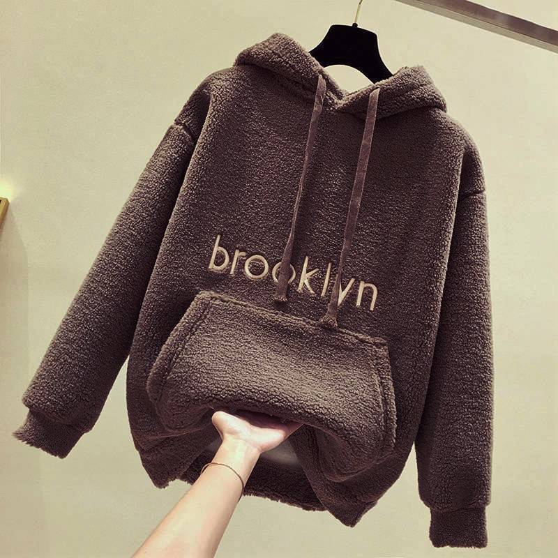 Thickened Lamb Velvet Sweatshirt Women's Autumn and Winter Korean Loose fleece-lined Top Jacket Instagram Style South Korea Dongdaemun Women's Clothing Fashion