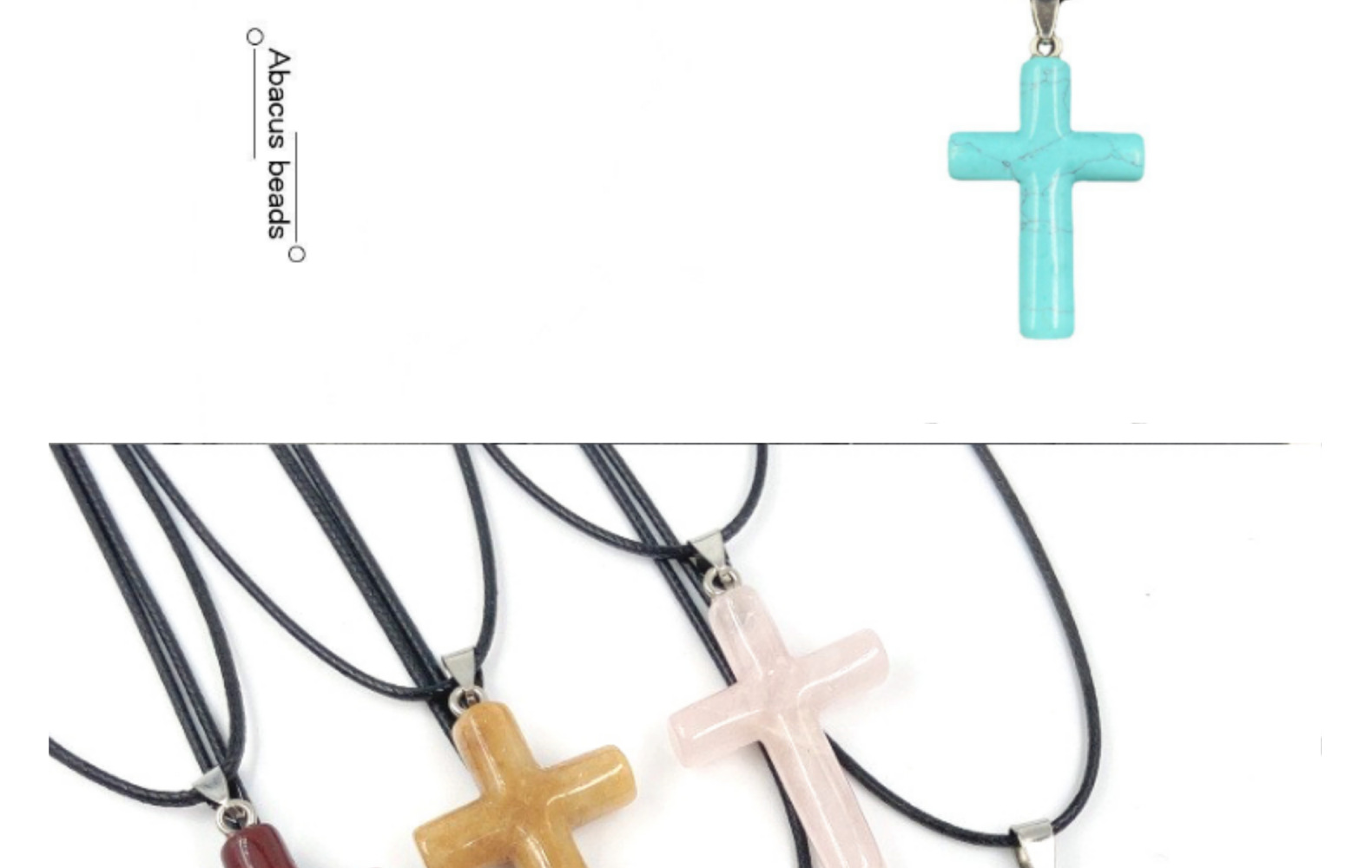 Retro Cross Natural Stone Pink Crystal Handmade Pendant Necklace 1 Piece