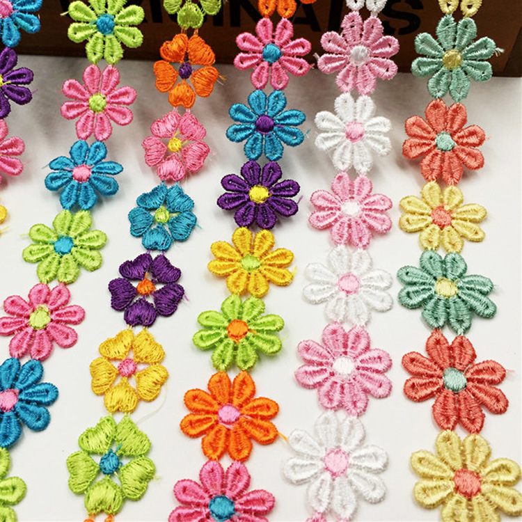 RY color encaje flores pequeñas accesorios hecho a mano bricolaje encaje correa lateral ropa cortina bordado tela material decoración