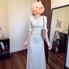 温柔风内搭别致打底裙女秋冬配大衣修身显瘦法式气质收腰连衣裙子