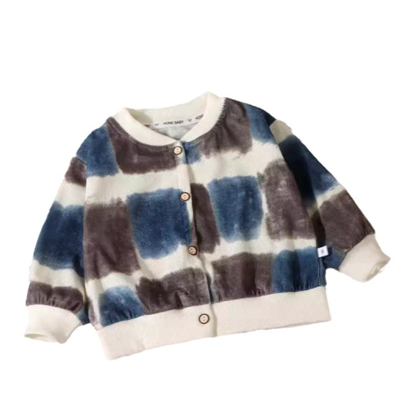 중소형 어린이를 위한 새로운 어린이 야구 유니폼, 패셔너블한 꽃무늬 타이다이 코듀로이 재킷, 베이비 니트 가디건 탑