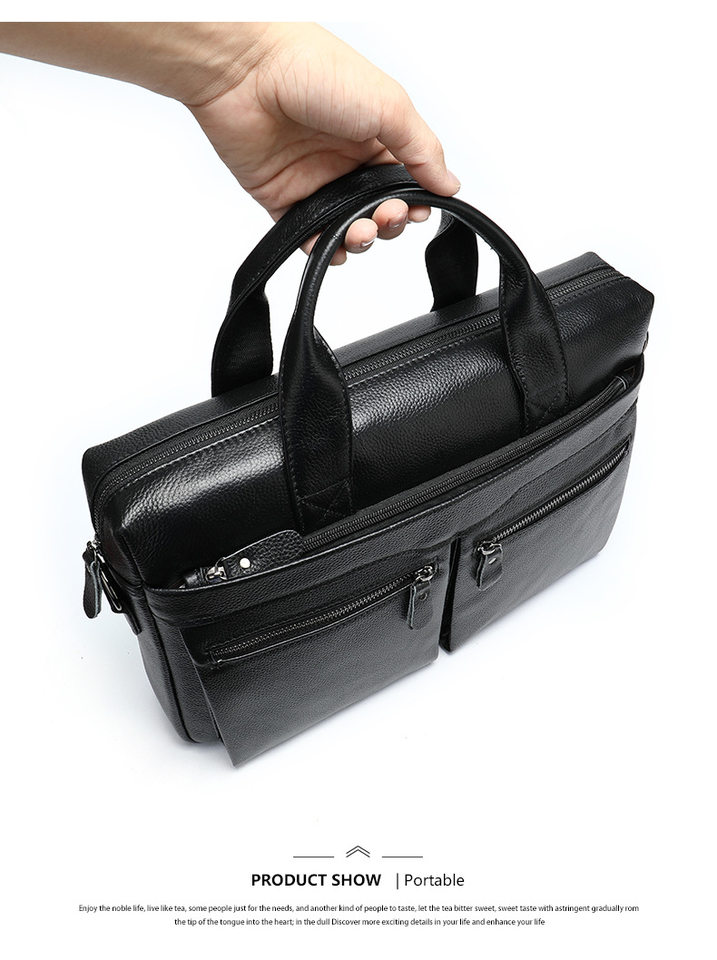 Túi xách nam công sở da bò thật dạng đeo vai kiêm túi xách tay, đựng vừa laptop 14 inch — đen (hoa văn li), 9006 Đen (dệt trơn), 9006 Đen (Hoa văn li), Cà Phê-plus chi tiết 40