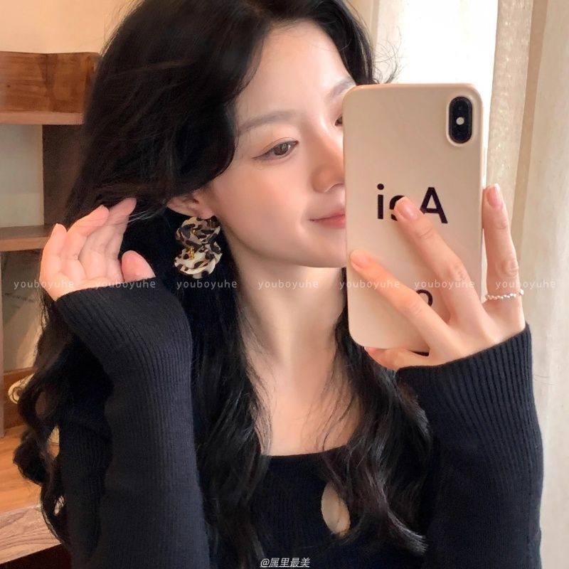 美拉德复古网纱豹纹圈圈耳环女款高级感轻奢耳圈绝美独特夸张耳饰|undefined