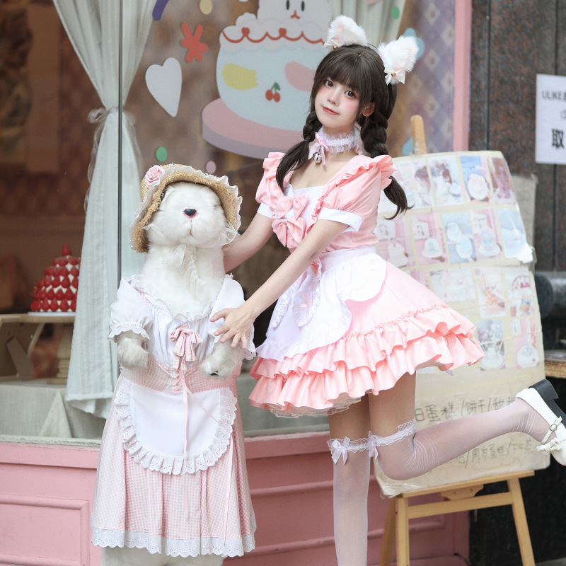 コスプレ日本系ソフト妹メイド服ワンピース清純で可愛いピンクのメイド制服セットのコスプレ|undefined