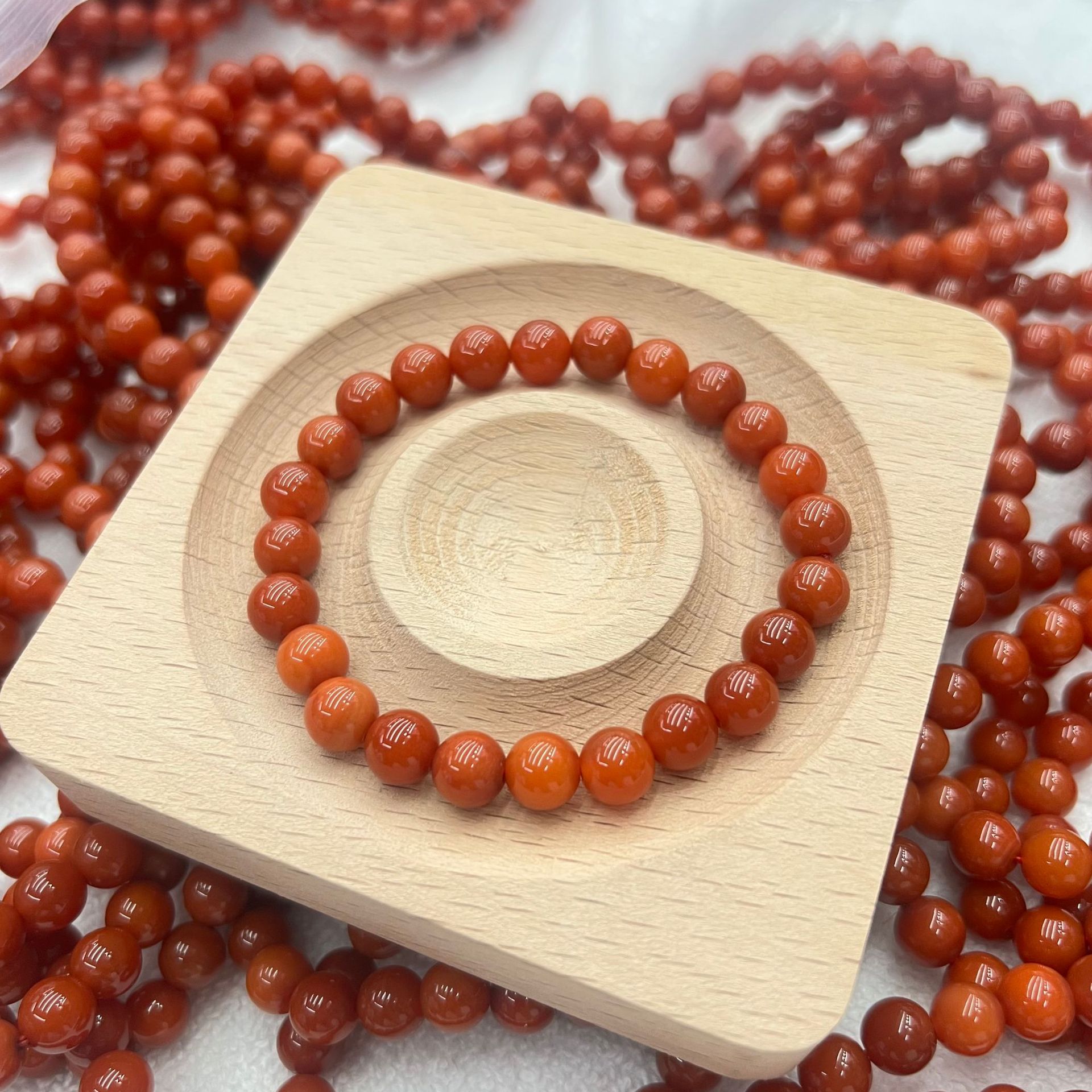 天然8mm南紅瑪瑙高貨手串新年送禮 柿子紅 散珠 圓珠文玩手鍊批發