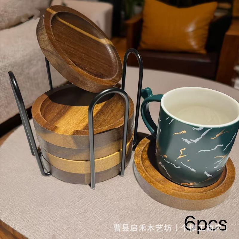 创意相思木隔热杯垫套装圆形实木桌面保护垫下午茶咖啡杯垫隔热垫|undefined