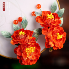 古风绒布发夹汉服绢花发夹国风橘色新中式旗袍宋明制古装唐风配饰
