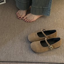 珞梵森圆头平底浅口芭蕾单鞋女2025秋季新款复古百搭配裙子奶奶鞋