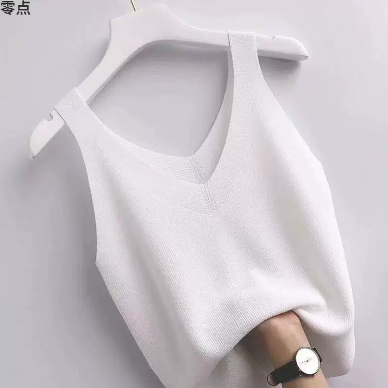 冰丝针织双领吊带背心夏装内搭韩版修身显瘦无袖薄款百搭上衣女新