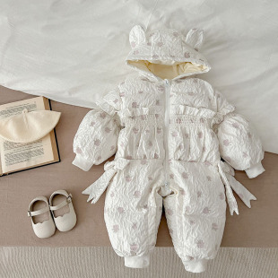 Winter infant down jacket jumpsuit baby girl princess romper winter white duck down warm holding clothes outwear