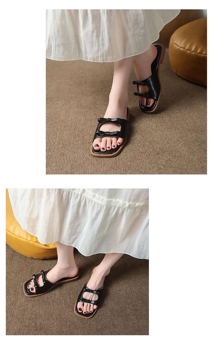 Women's Casual Commute Solid Color Bowknot Square Toe Slides Slippers display picture 4