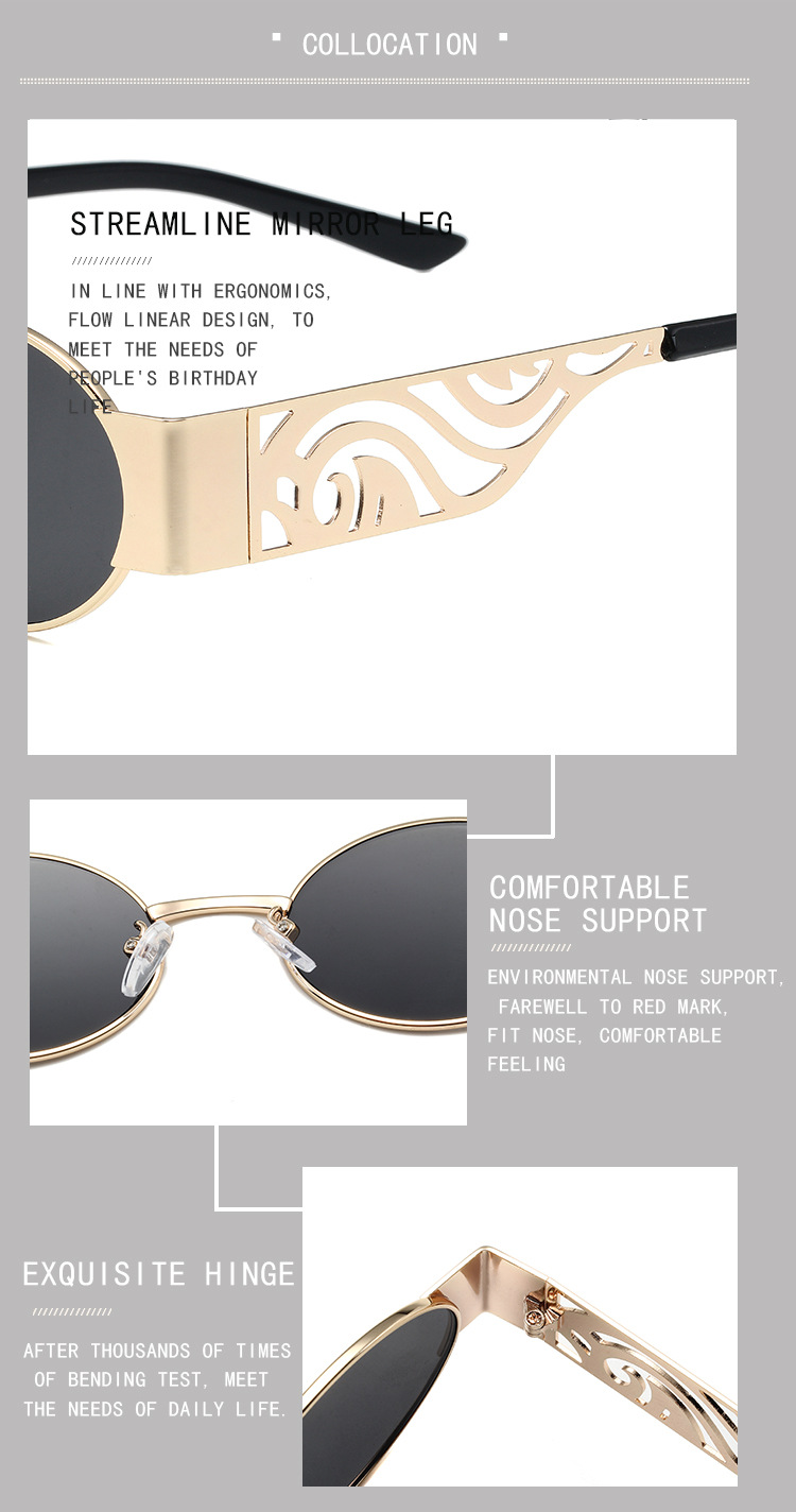 Neue Retro-Mode Punk runden Rahmen Sonnenbrille Metall hohlen Gläsern Beine Sonnenbrille grenzüberschreitende Brille Männer und Frauen trendy cool_voghion.com